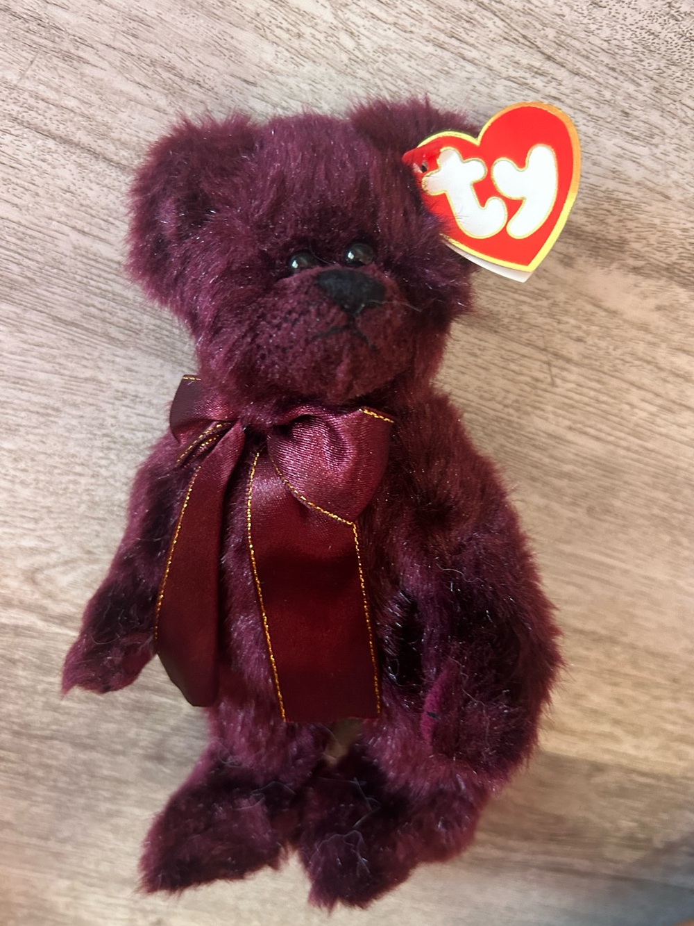 Ty Burgundy Plush Teddy Bear with Satin Bow